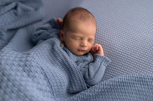 Couverture Bébé en Coton Bio - Motif Jeans Carrés 80x100cm